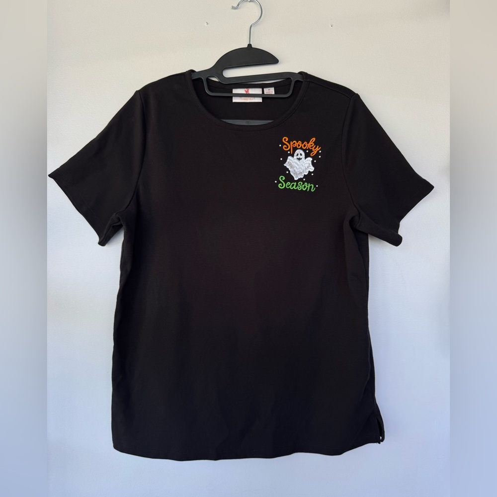 Quacker‎ Factory Black Short Sleeve Tee Size M Halloween Ghost